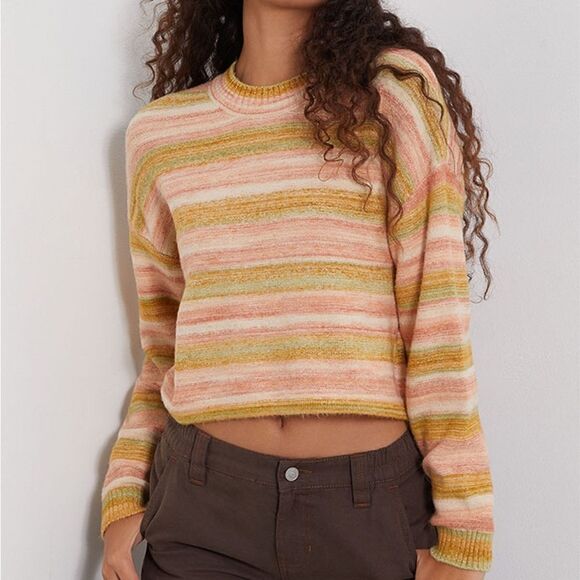 BILLABONG SO Charmed Striped Cropped Sweater Size Large - Picture 1 of 11